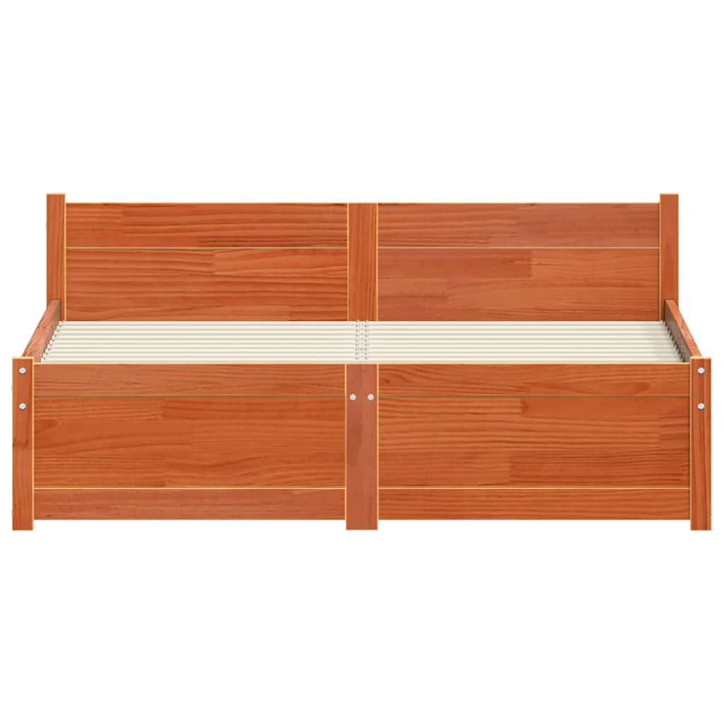 Bed Frame Wax Brown 195.5 x 125.5 x 51 cm Solid Pine Wood