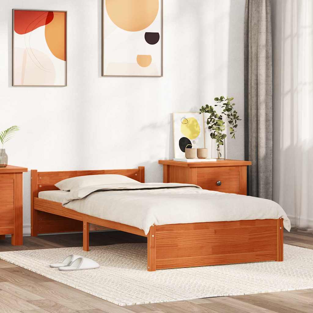 Bed Frame Wax Brown 205.5 x 95.5 x 51 cm Solid Pine Wood