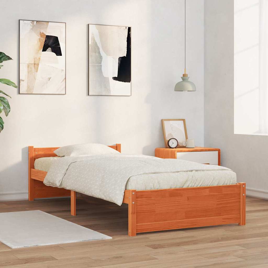 Bed Frame Wax Brown 205.5 x 95.5 x 51 cm Solid Pine Wood