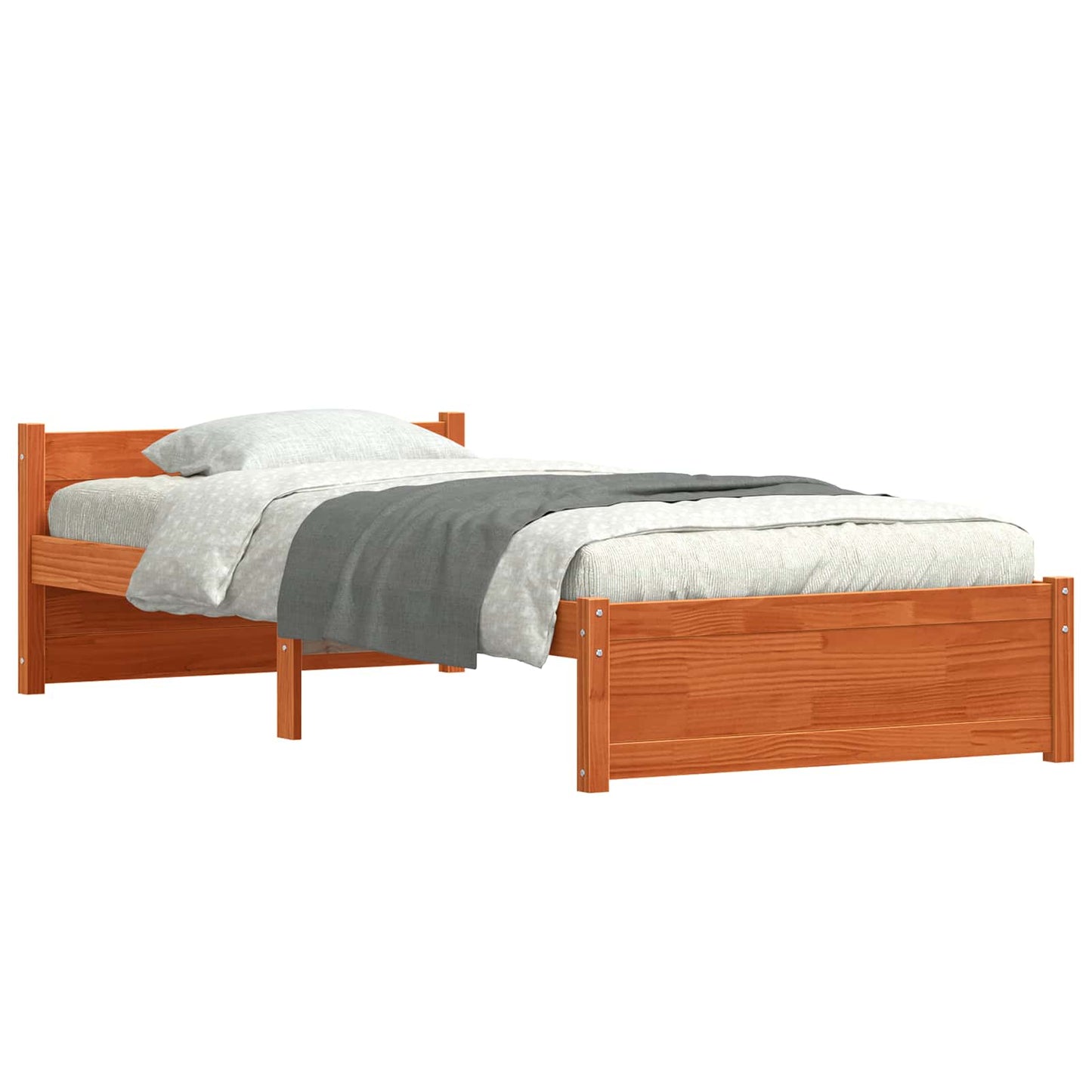 Bed Frame Wax Brown 205.5 x 95.5 x 51 cm Solid Pine Wood