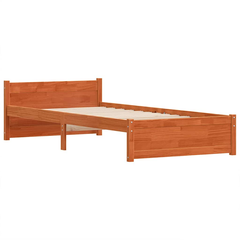 Bed Frame Wax Brown 205.5 x 95.5 x 51 cm Solid Pine Wood