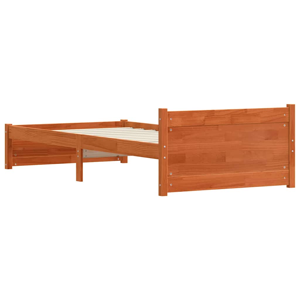 Bed Frame Wax Brown 205.5 x 95.5 x 51 cm Solid Pine Wood