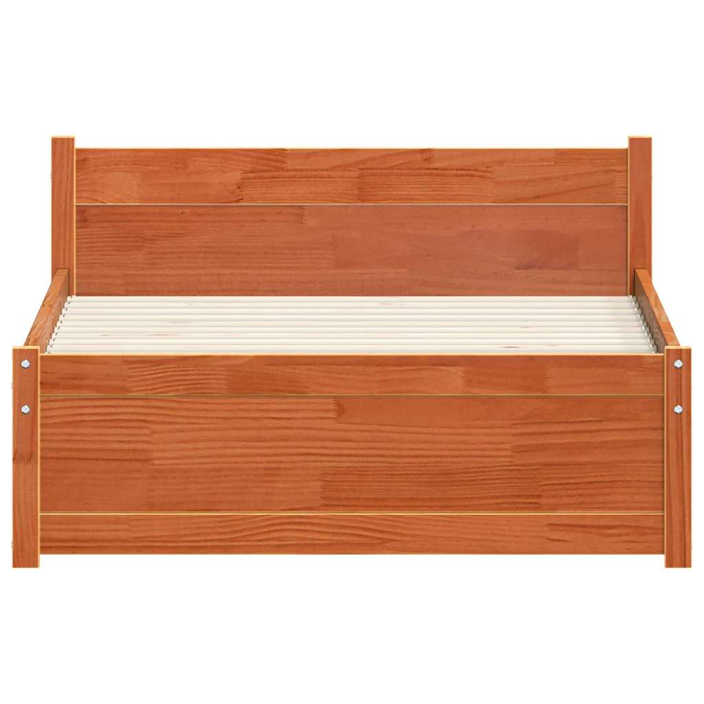 Bed Frame Wax Brown 205.5 x 95.5 x 51 cm Solid Pine Wood