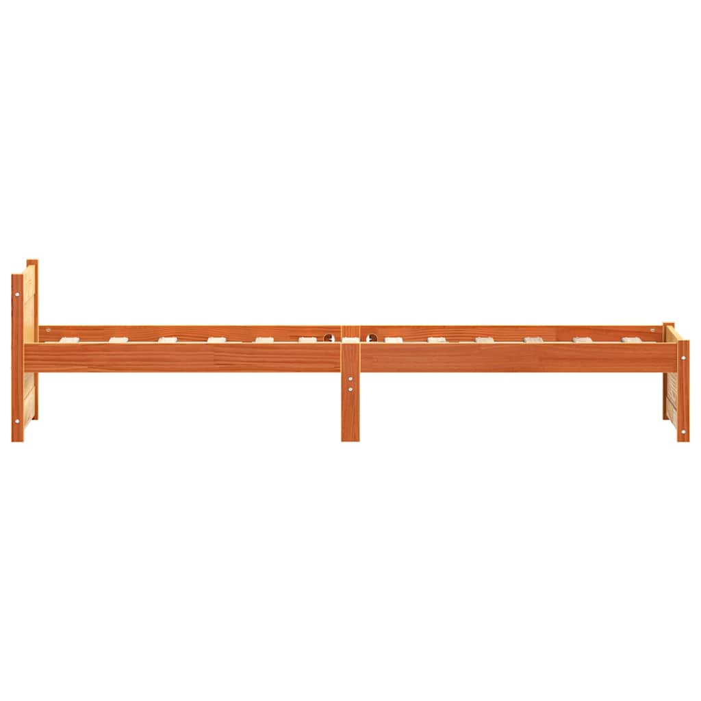 Bed Frame Wax Brown 205.5 x 95.5 x 51 cm Solid Pine Wood