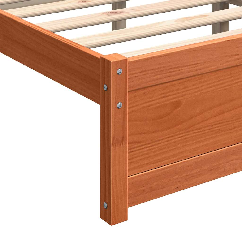 Bed Frame Wax Brown 205.5 x 125.5 x 51 cm Solid Pine Wood