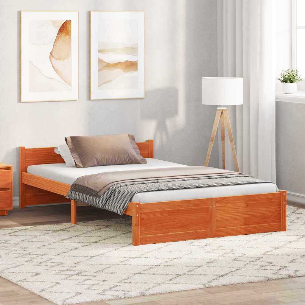 Bed Frame Wax Brown 205.5 x 125.5 x 51 cm Solid Pine Wood