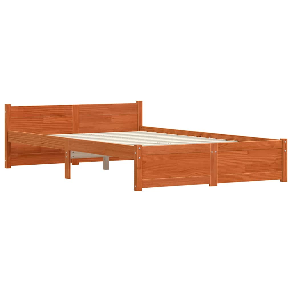 Bed Frame Wax Brown 205.5 x 125.5 x 51 cm Solid Pine Wood