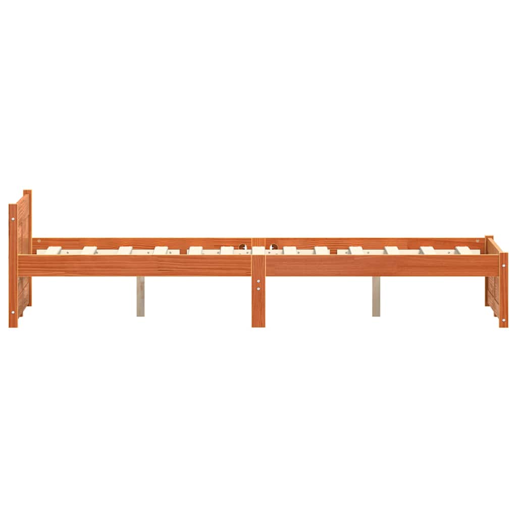 Bed Frame Wax Brown 205.5 x 125.5 x 51 cm Solid Pine Wood
