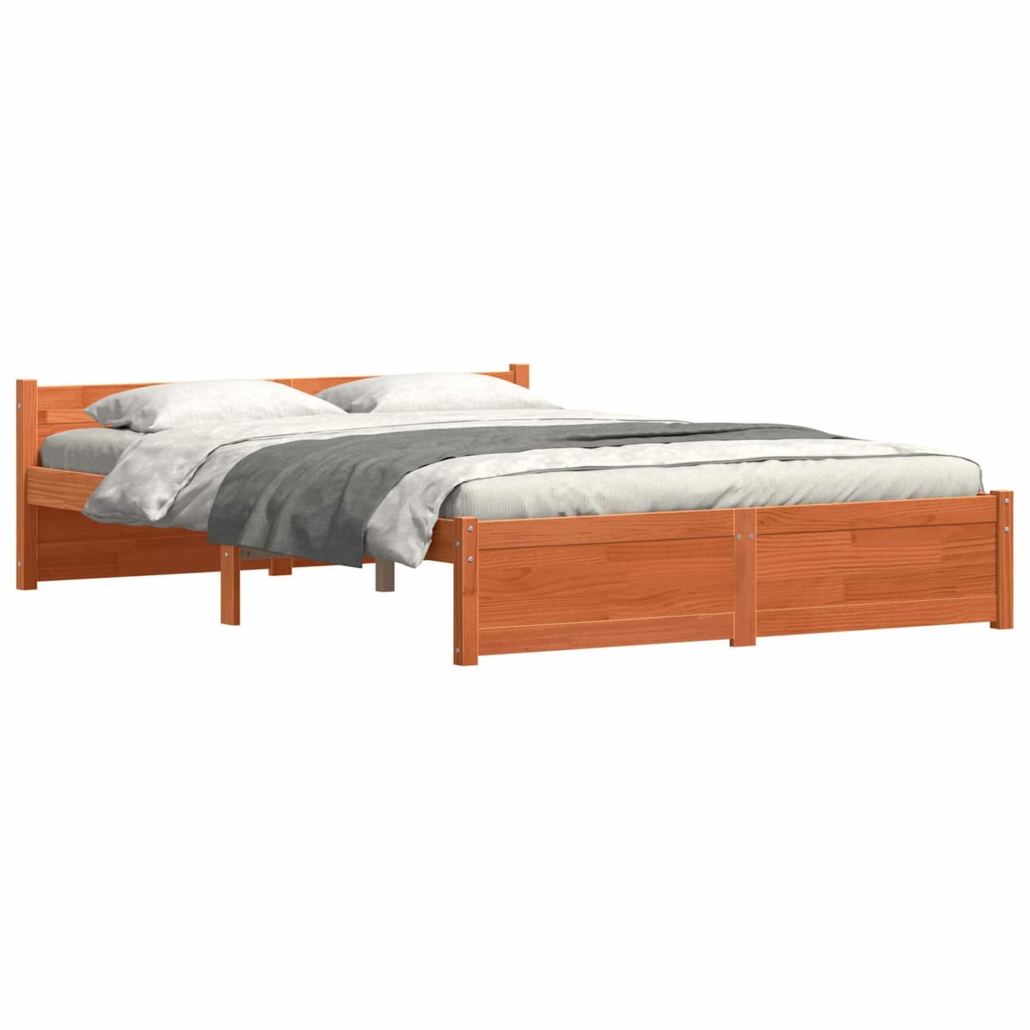 Bed Frame Wax Brown 205.5 x 145.5 x 51 cm Solid Pine Wood