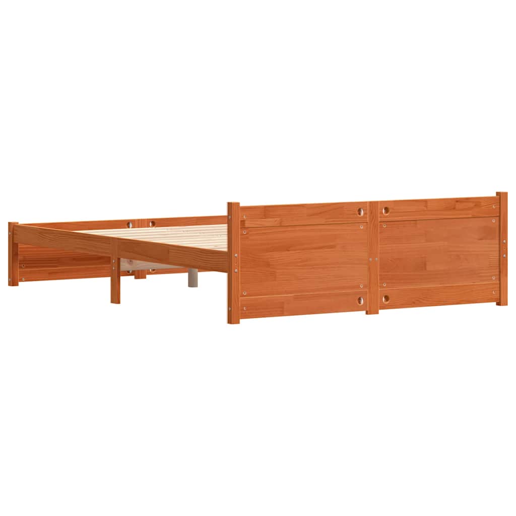 Bed Frame Wax Brown 205.5 x 155.5 x 51 cm Solid Pine Wood