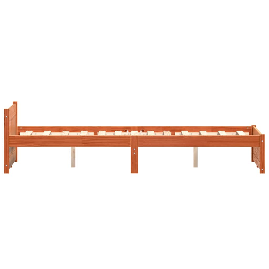 Bed Frame Wax Brown 205.5 x 155.5 x 51 cm Solid Pine Wood