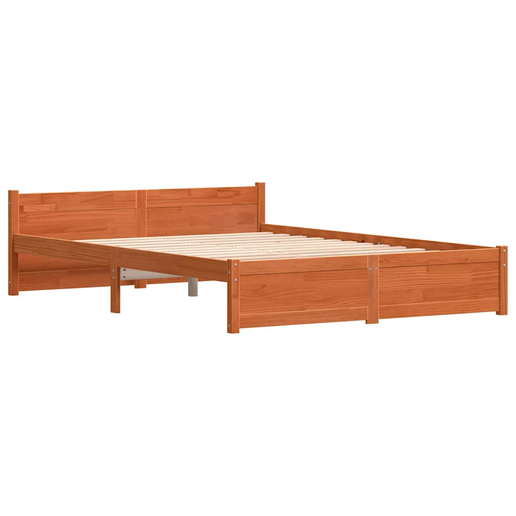 Bed Frame Wax Brown 205.5 x 165.5 x 51 cm Solid Pine Wood