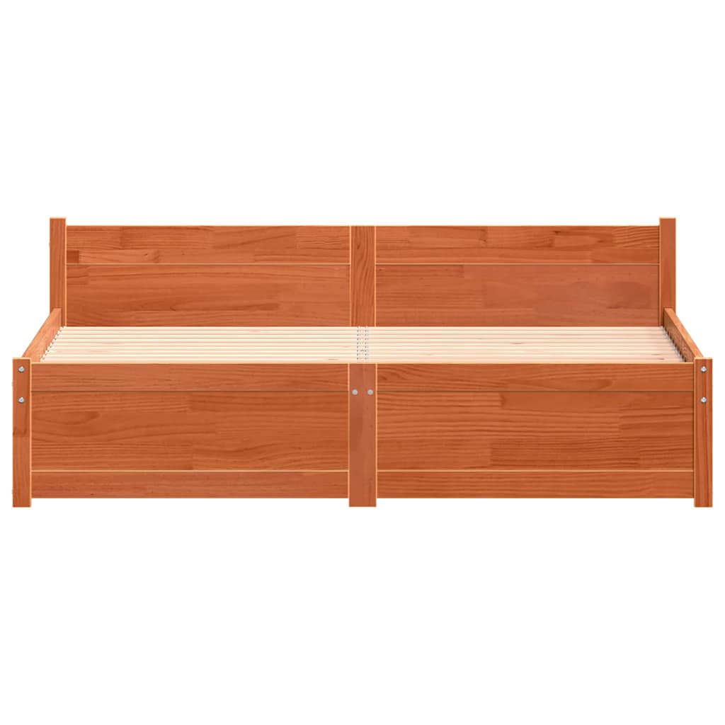 Bed Frame Wax Brown 205.5 x 165.5 x 51 cm Solid Pine Wood