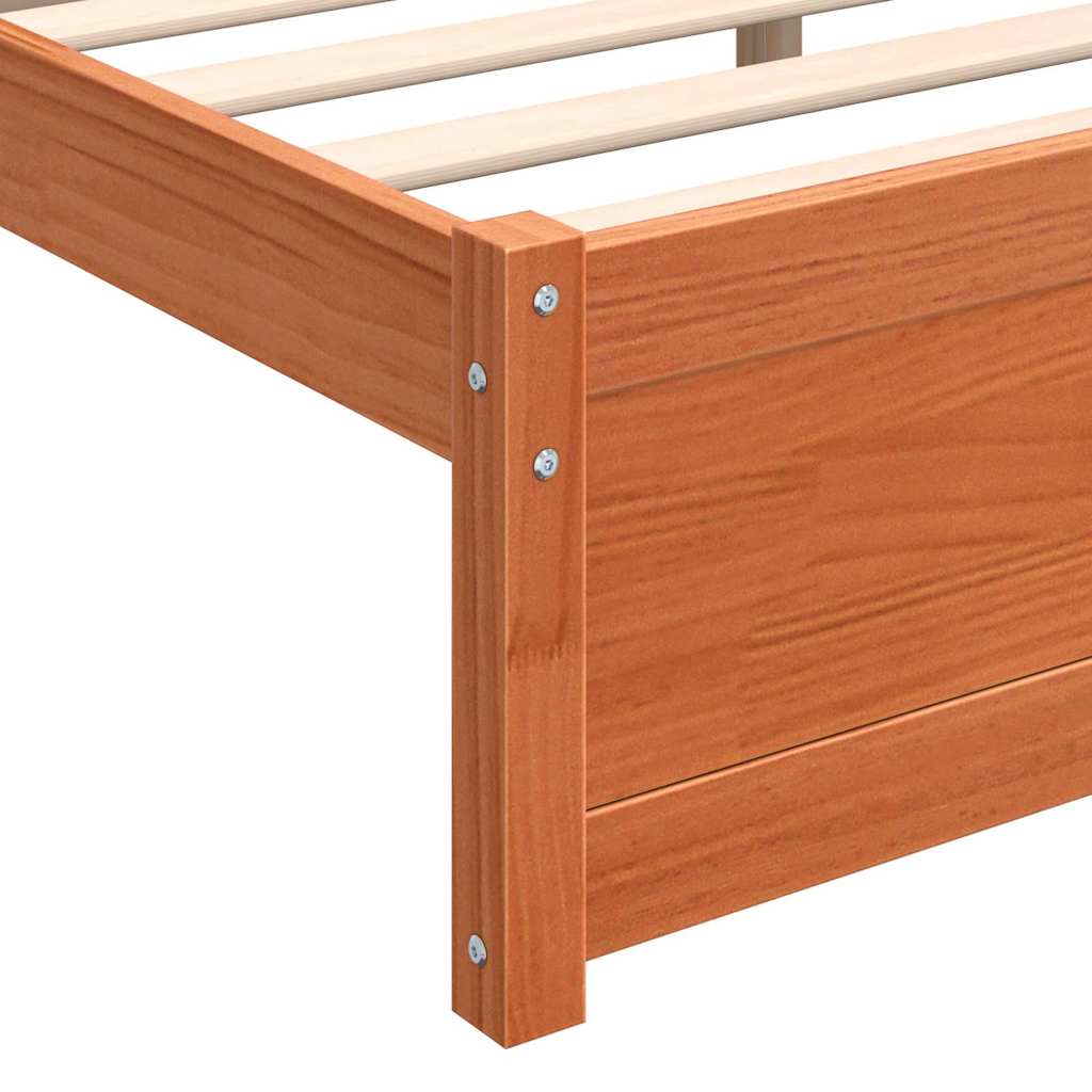 Bed Frame Wax Brown 205.5 x 185.5 x 51 cm Solid Pine Wood