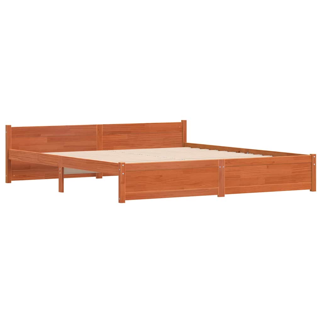Bed Frame Wax Brown 205.5 x 185.5 x 51 cm Solid Pine Wood