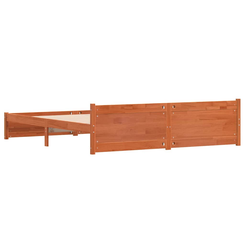 Bed Frame Wax Brown 205.5 x 185.5 x 51 cm Solid Pine Wood