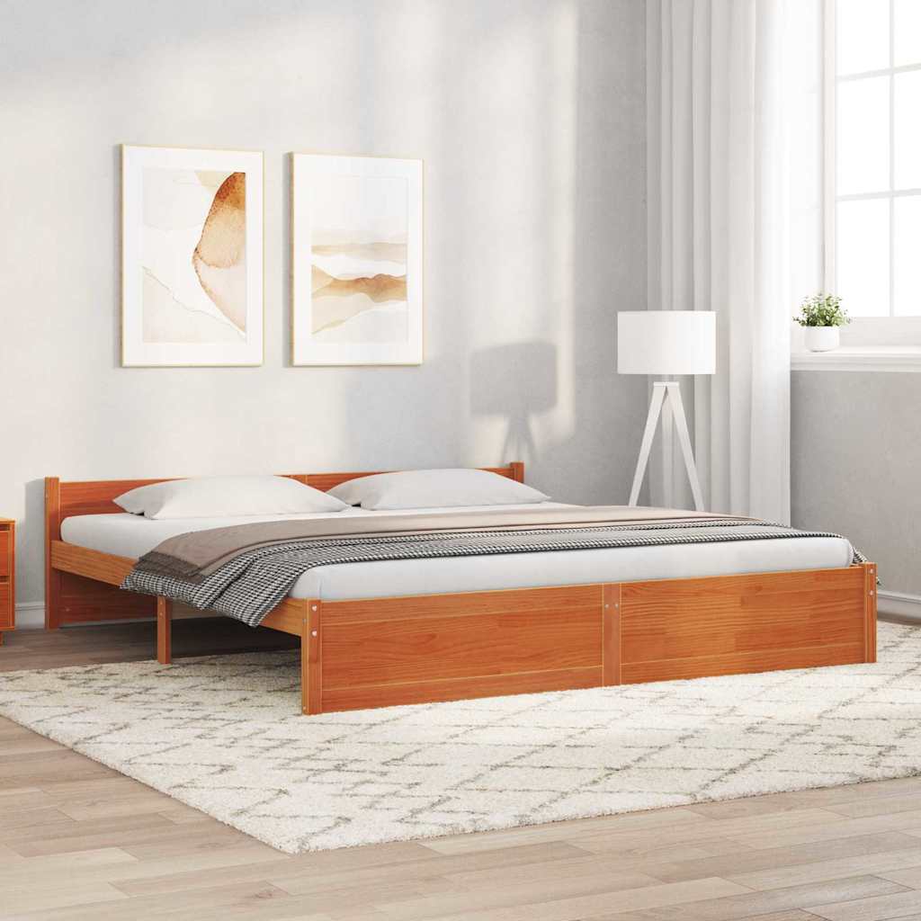 Bed Frame Wax Brown 205.5 x 205.5 x 51 cm Solid Pine Wood