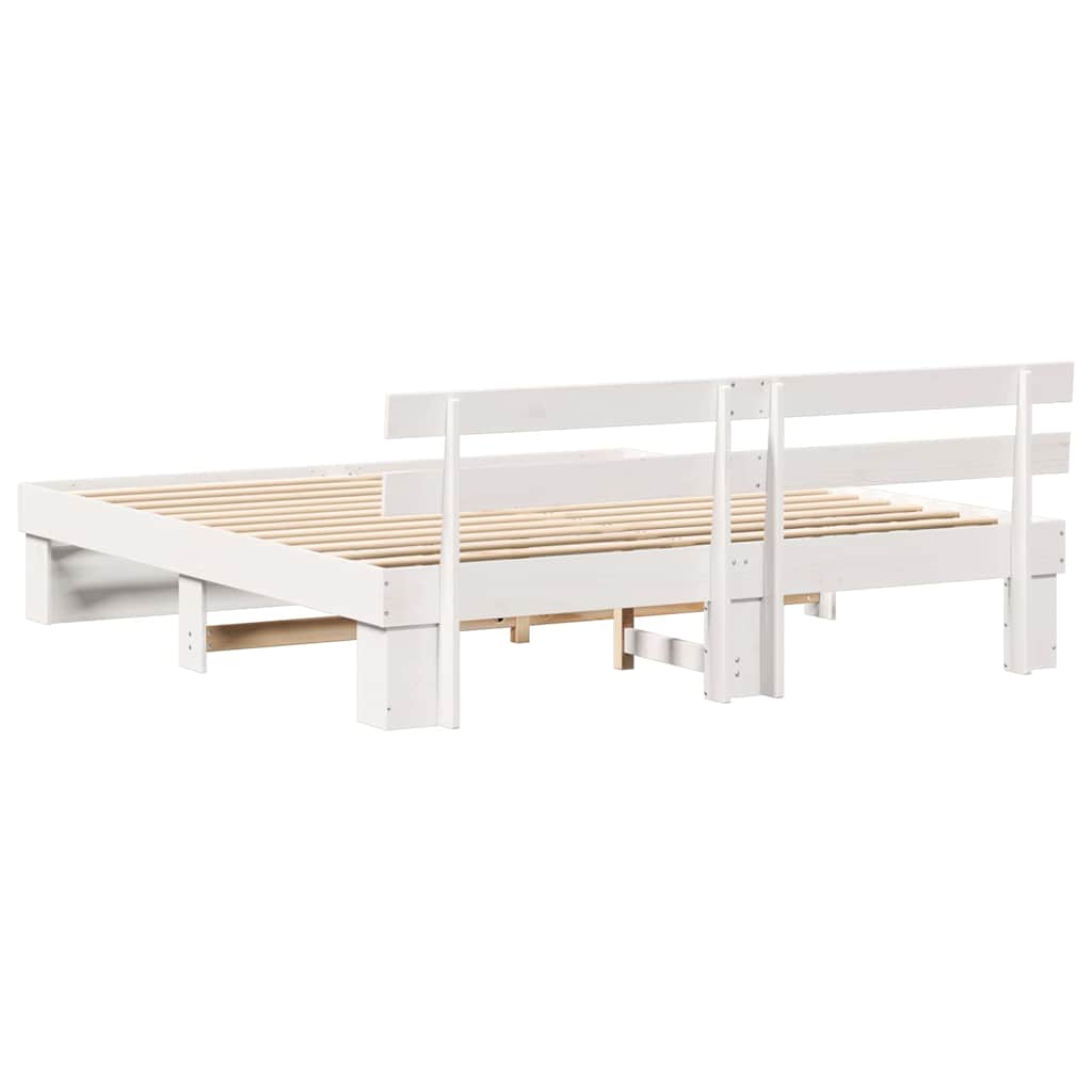 Bed Frame with Headboard White 200 x 200 cm Solid Pine Wood