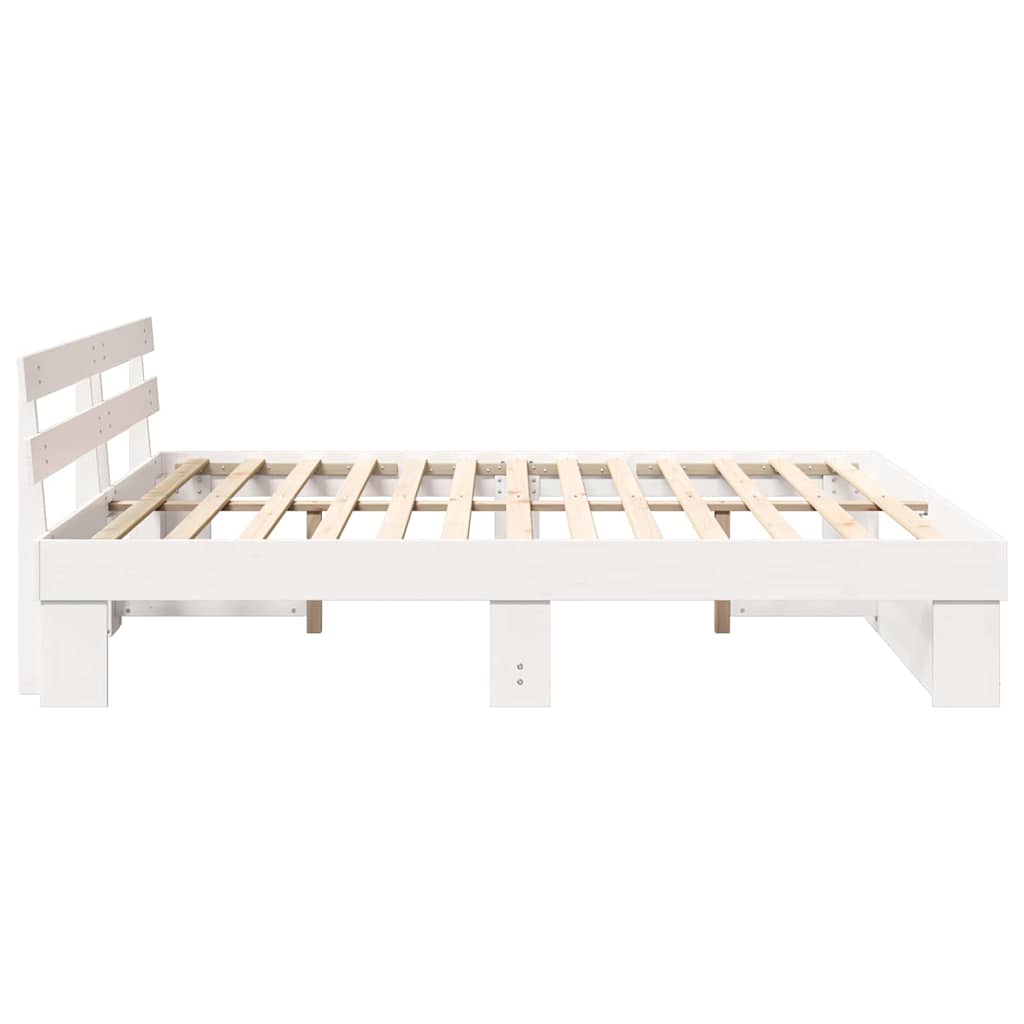 Bed Frame with Headboard White 200 x 200 cm Solid Pine Wood