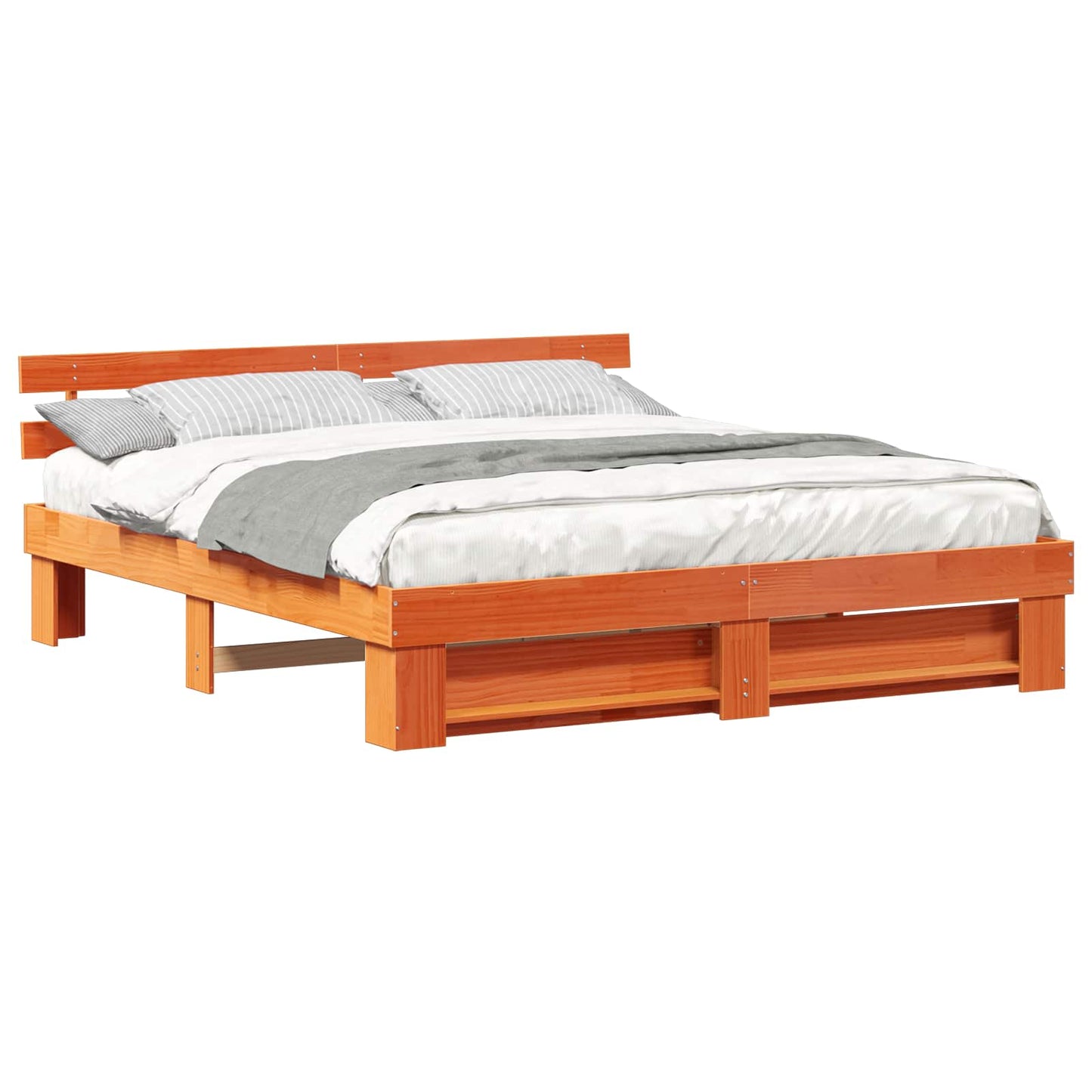 Bed Frame with Headboard Brown 200 x 200 cm Solid Pine Wood