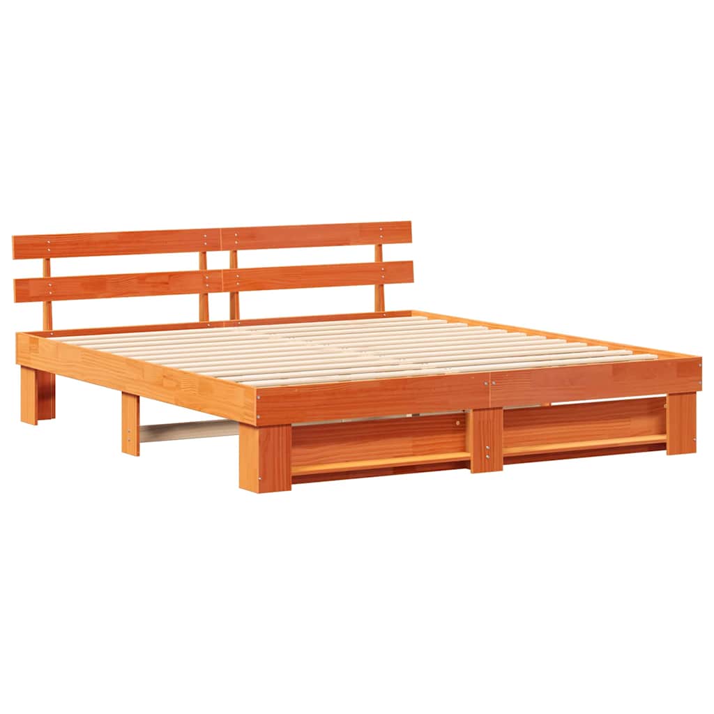 Bed Frame with Headboard Brown 200 x 200 cm Solid Pine Wood