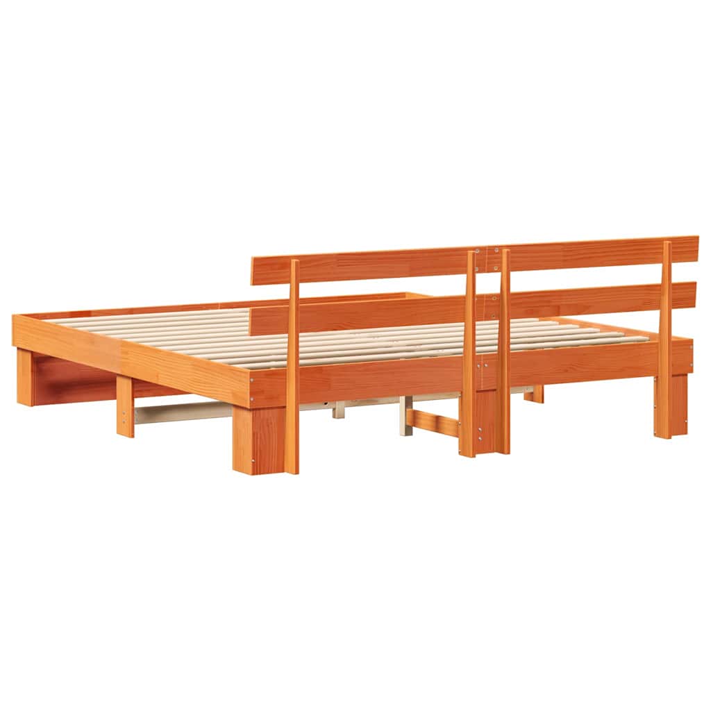 Bed Frame with Headboard Brown 200 x 200 cm Solid Pine Wood