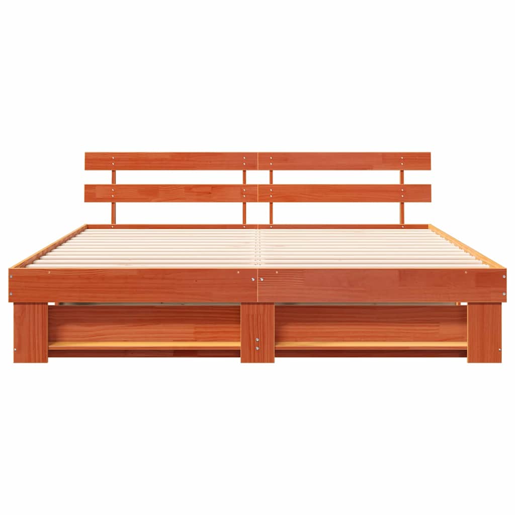 Bed Frame with Headboard Brown 200 x 200 cm Solid Pine Wood