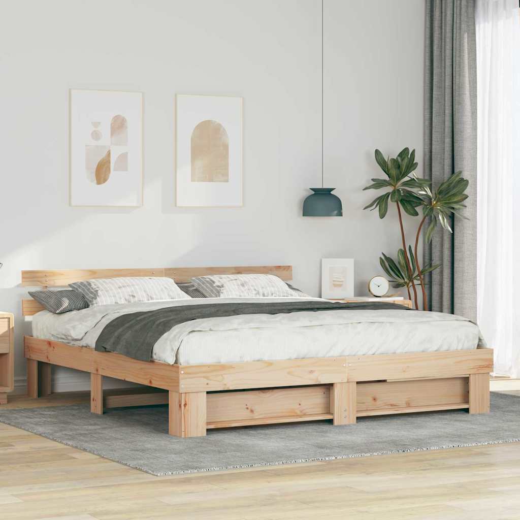 Bed Frame with Headboard Brown 180 x 200 cm Solid Pine Wood