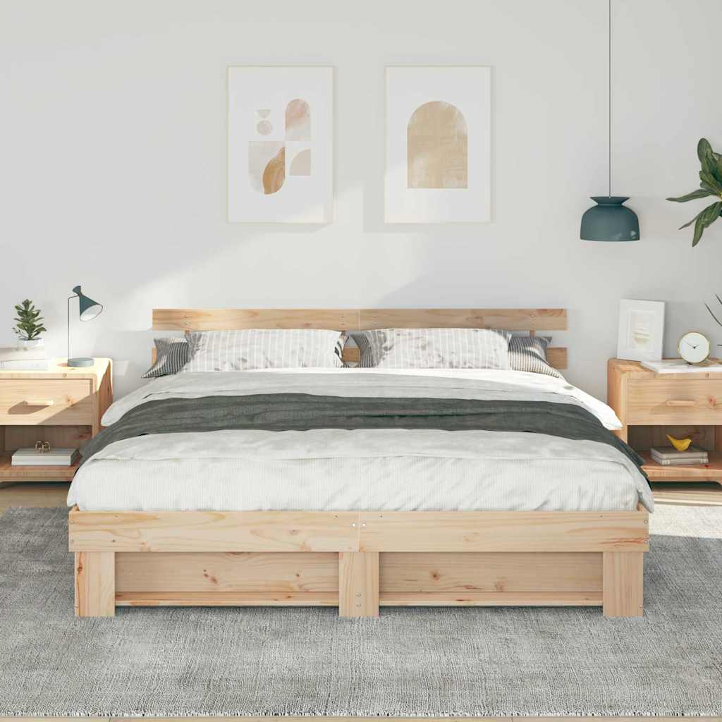 Bed Frame with Headboard Brown 180 x 200 cm Solid Pine Wood