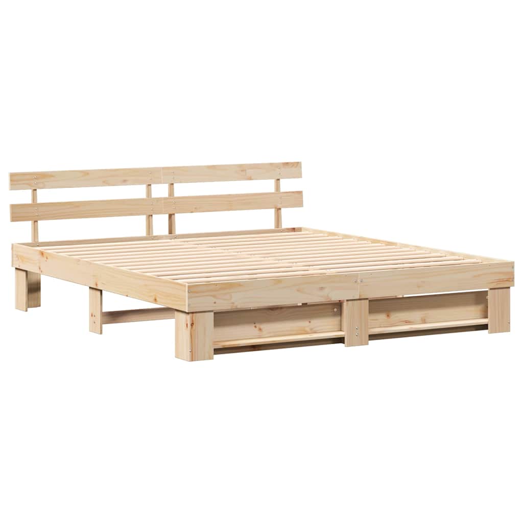 Bed Frame with Headboard Brown 180 x 200 cm Solid Pine Wood