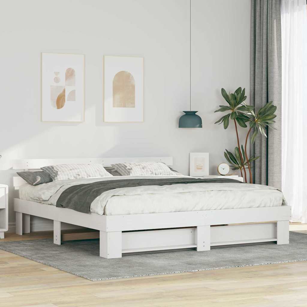Bed Frame with Headboard White 180 x 200 cm Solid Pine Wood