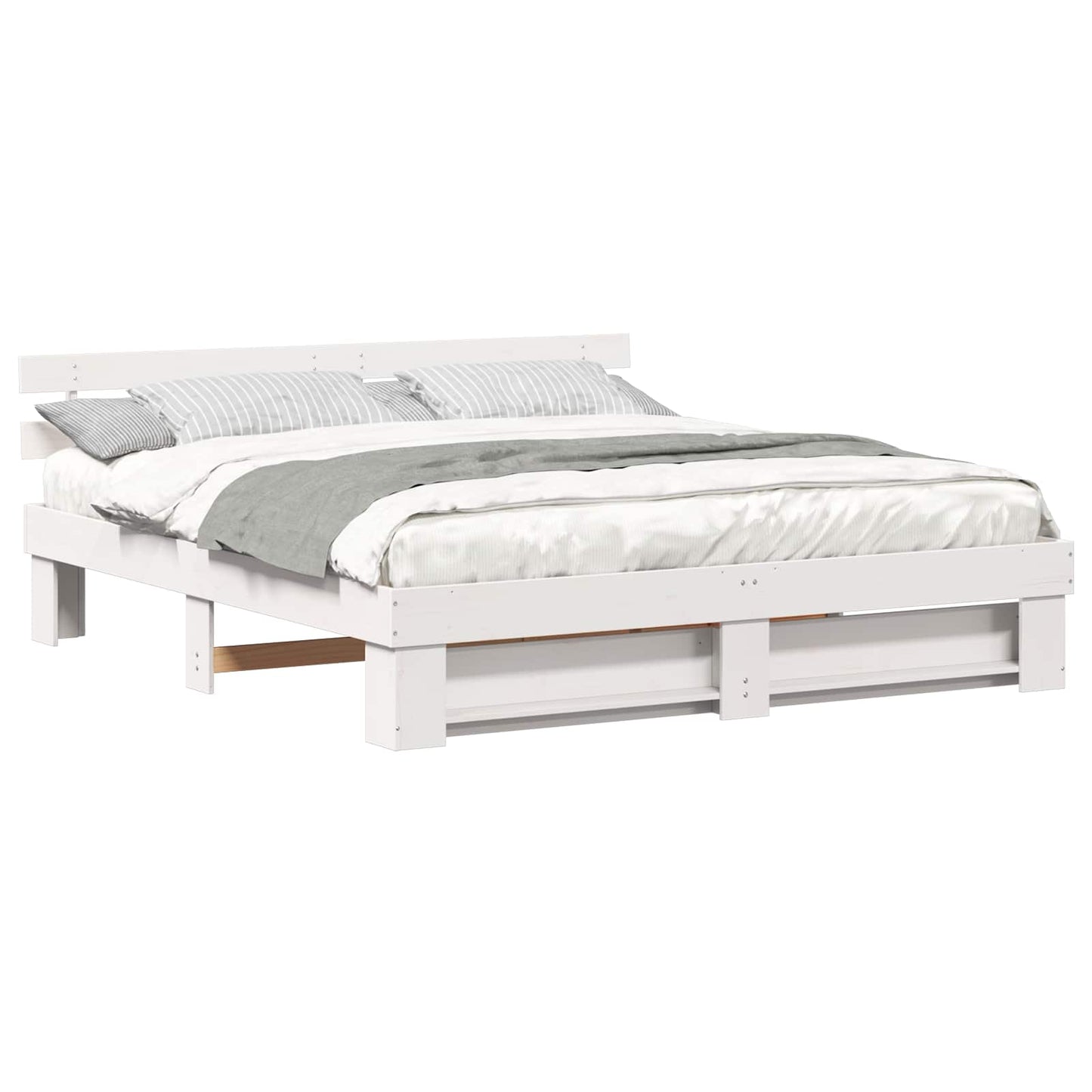 Bed Frame with Headboard White 180 x 200 cm Solid Pine Wood