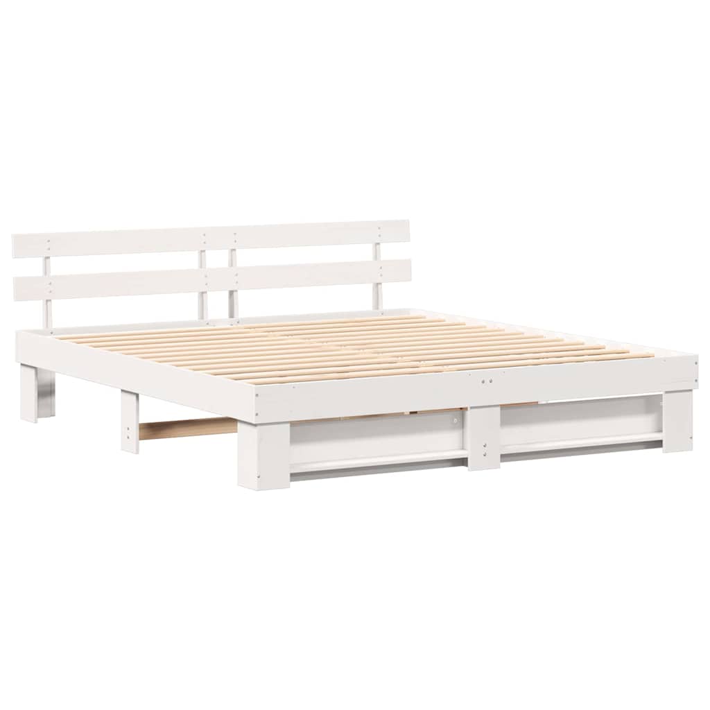 Bed Frame with Headboard White 180 x 200 cm Solid Pine Wood