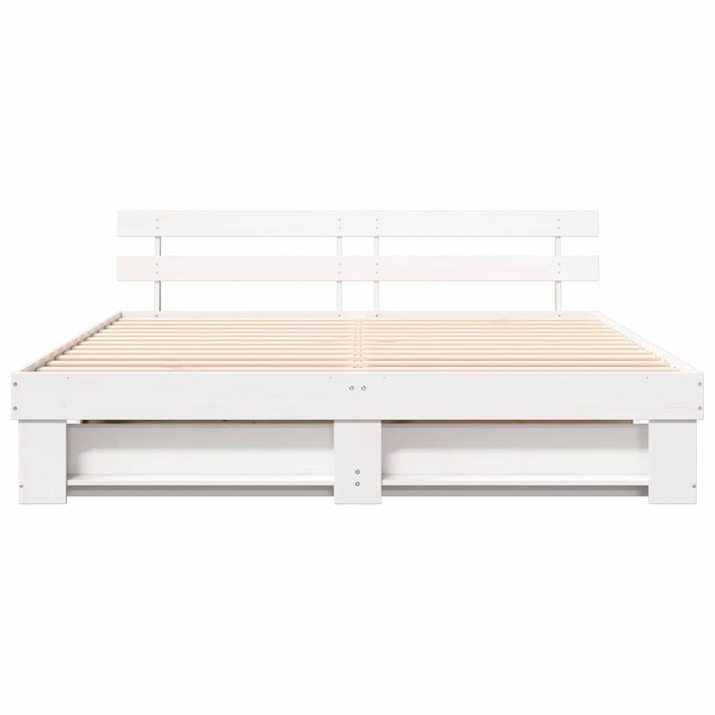 Bed Frame with Headboard White 180 x 200 cm Solid Pine Wood