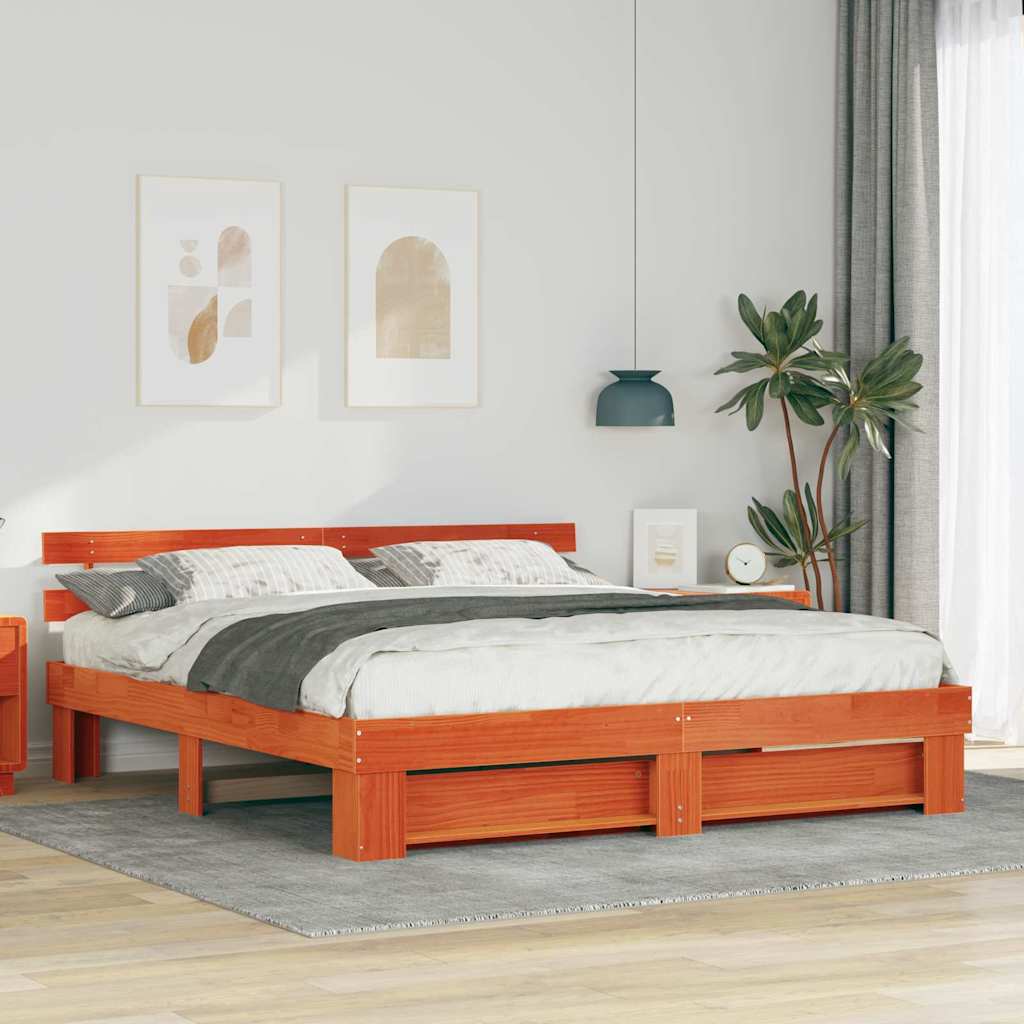 Bed Frame with Headboard Brown 180 x 200 cm Solid Pine Wood