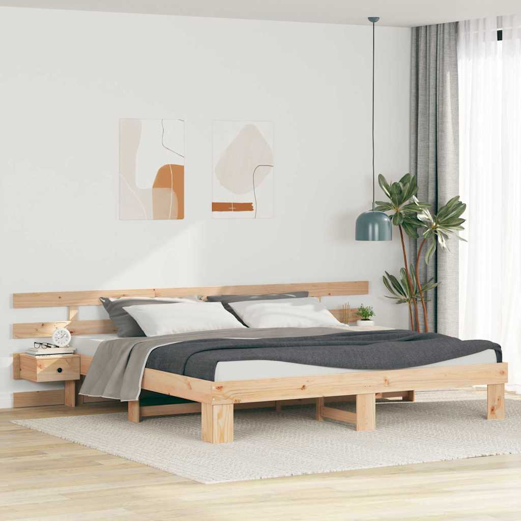 Bed Frame with Headboard Brown 200 x 200 cm Solid Pine Wood