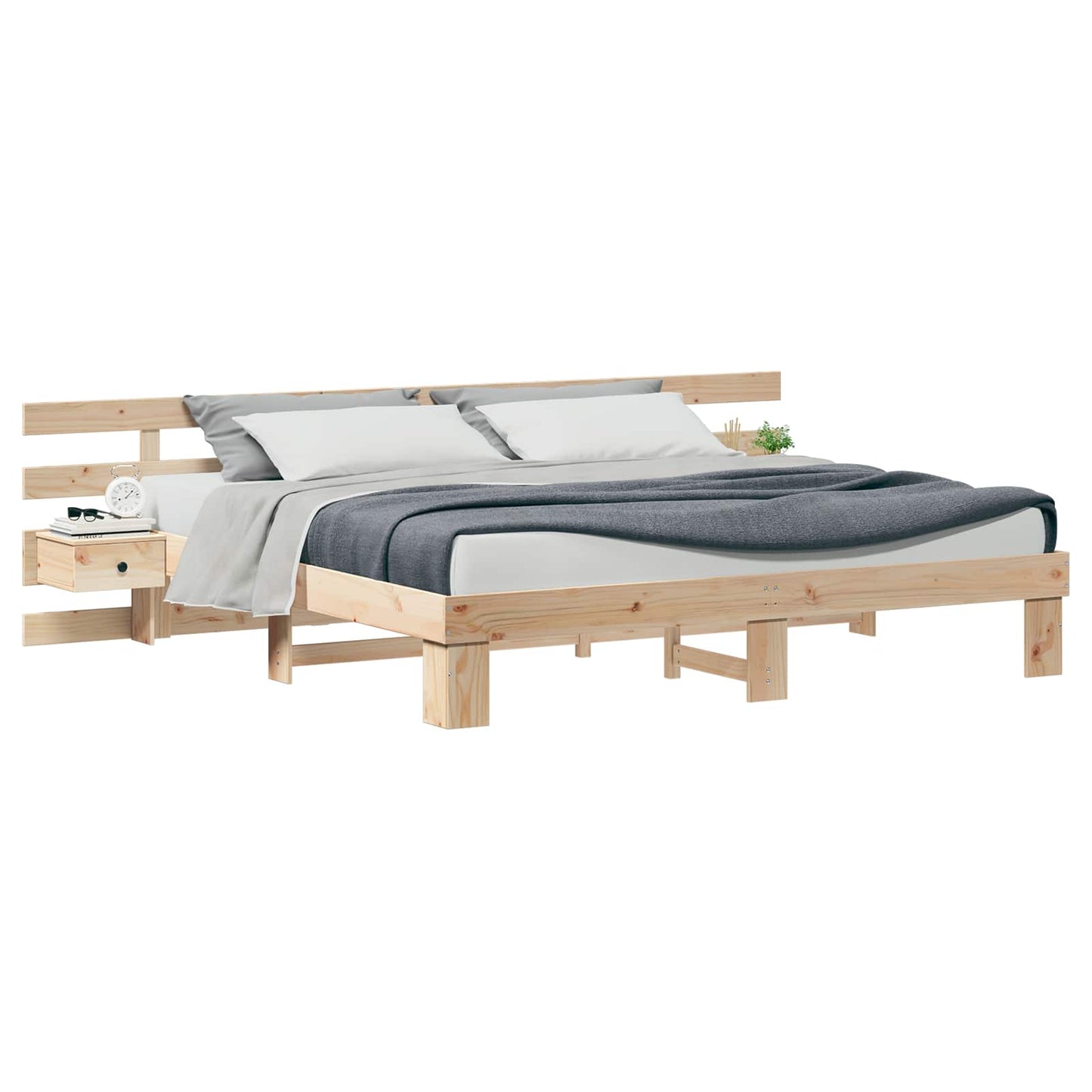 Bed Frame with Headboard Brown 200 x 200 cm Solid Pine Wood
