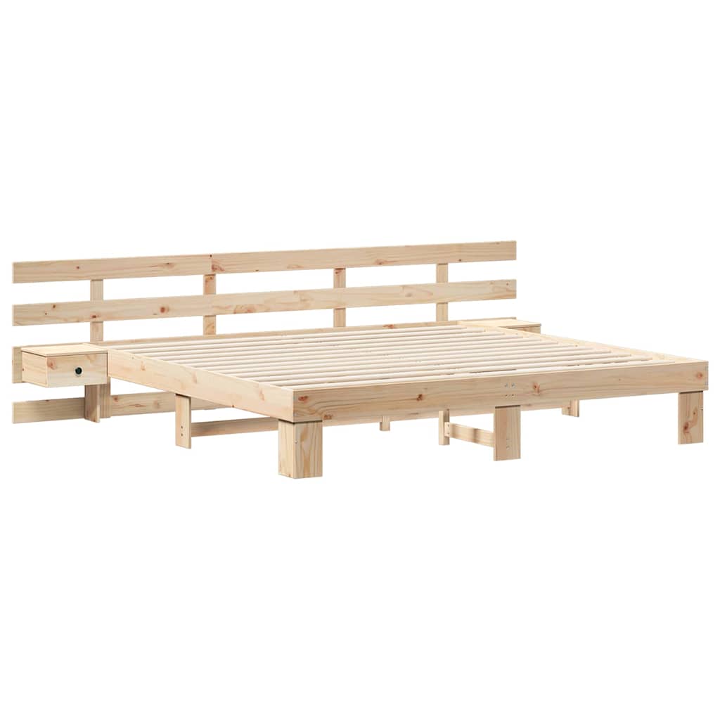 Bed Frame with Headboard Brown 200 x 200 cm Solid Pine Wood