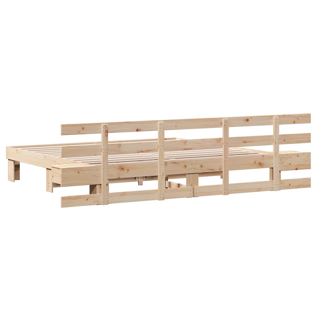 Bed Frame with Headboard Brown 200 x 200 cm Solid Pine Wood