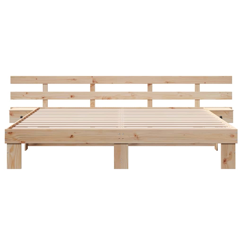 Bed Frame with Headboard Brown 200 x 200 cm Solid Pine Wood