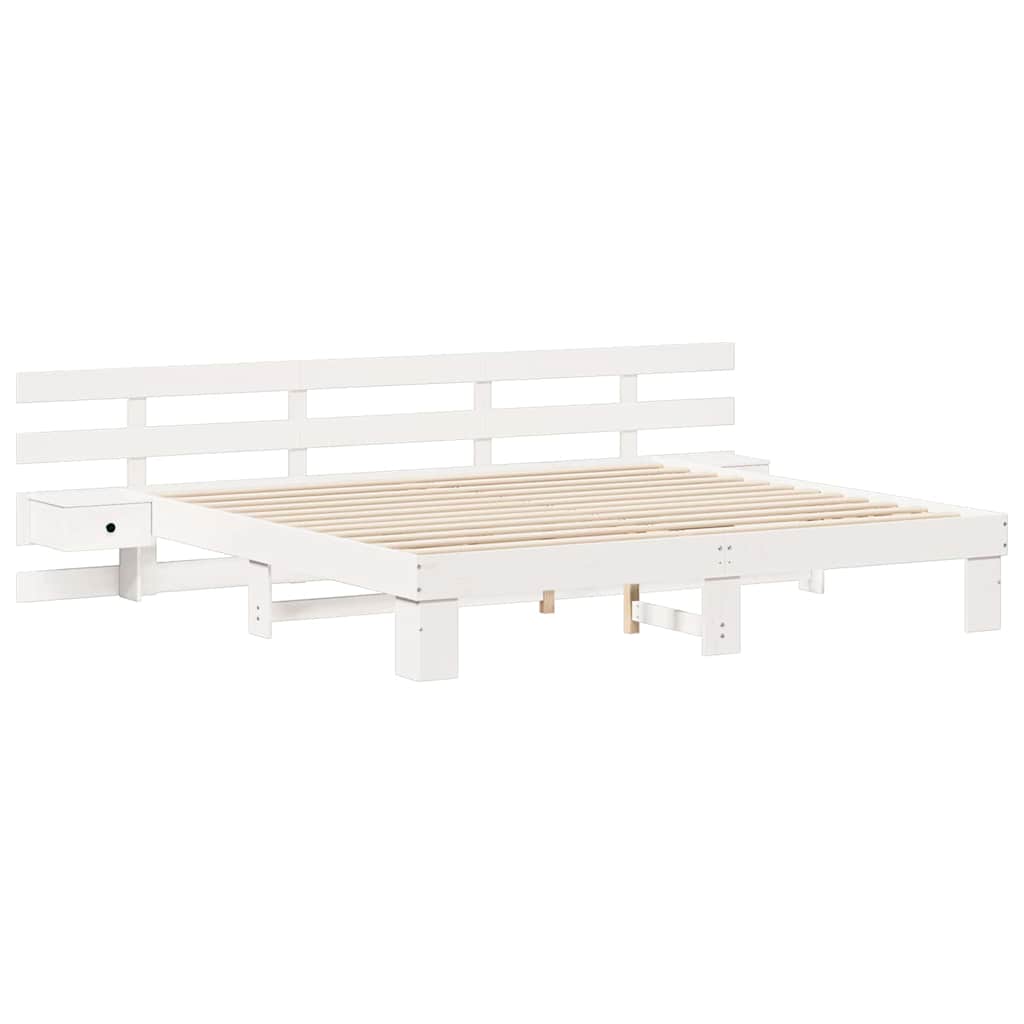 Bed Frame with Headboard White 200 x 200 cm Solid Pine Wood