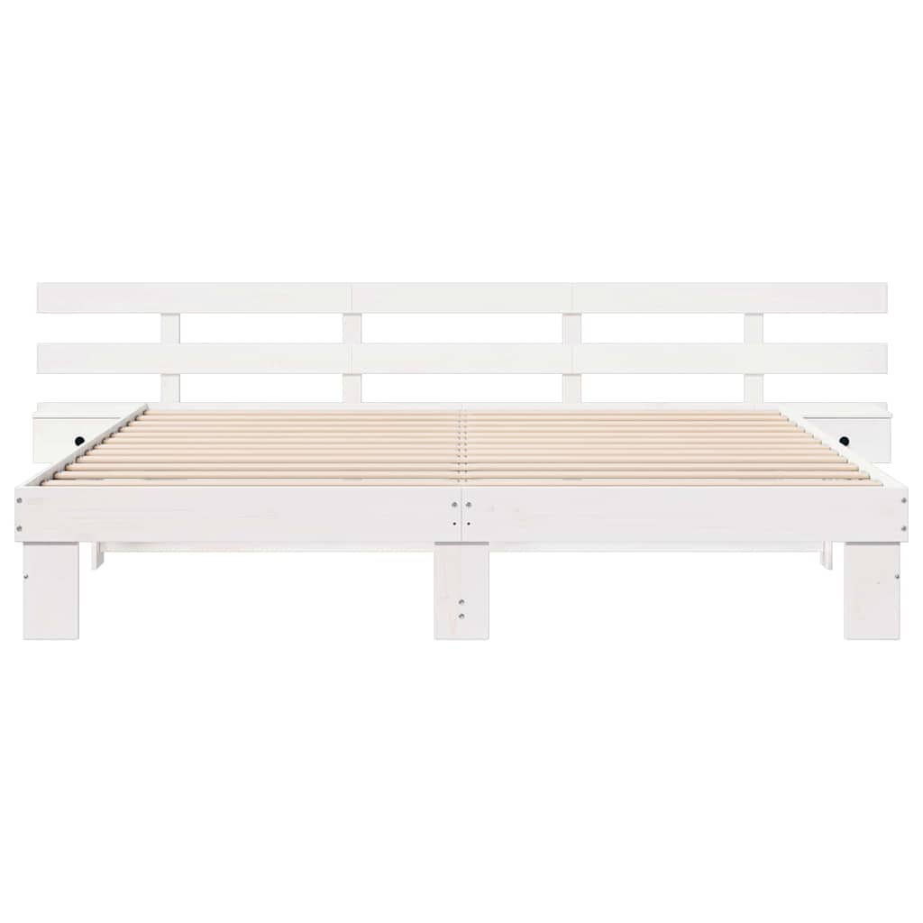 Bed Frame with Headboard White 200 x 200 cm Solid Pine Wood
