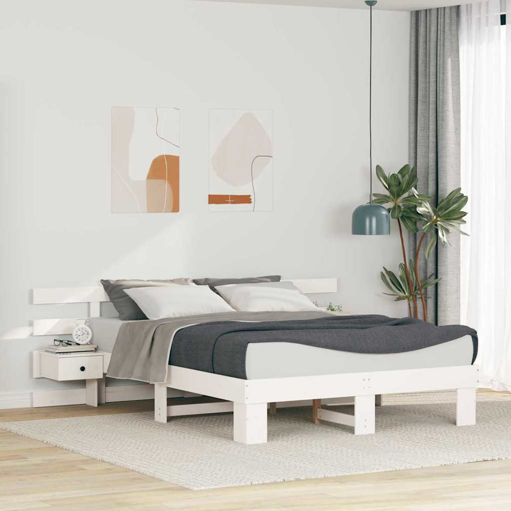 Bed Frame with Headboard White 150 x 200 cm Solid Pine Wood