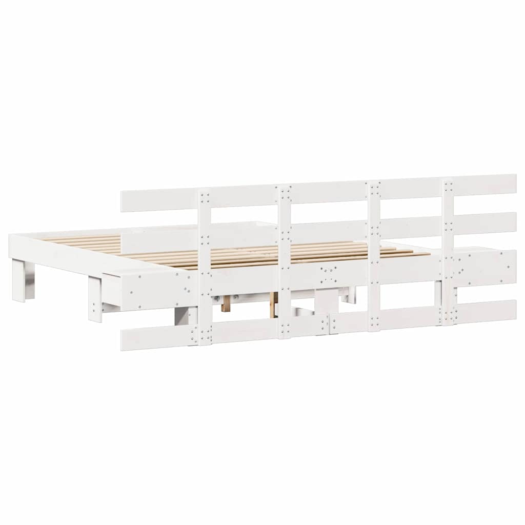 Bed Frame with Headboard White 150 x 200 cm Solid Pine Wood