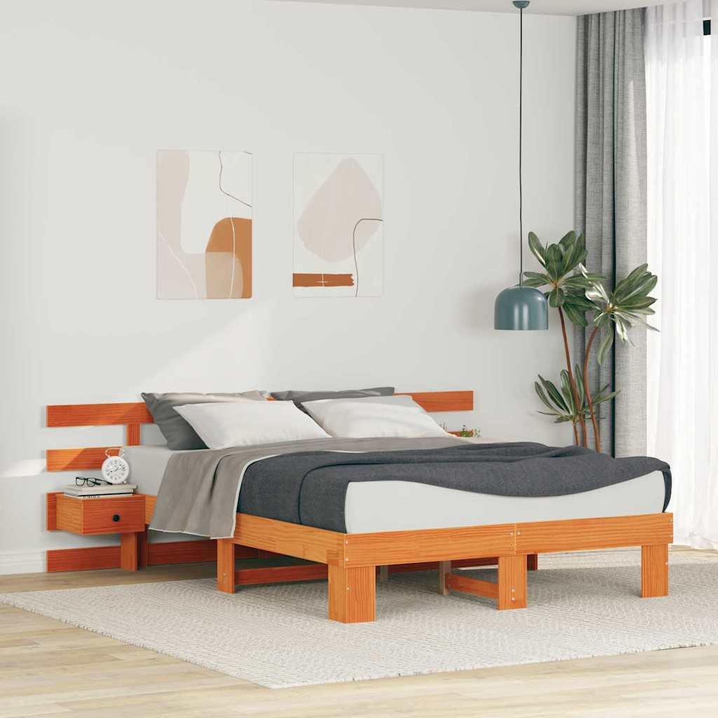 Bed Frame with Headboard Brown 150 x 200 cm Solid Pine Wood