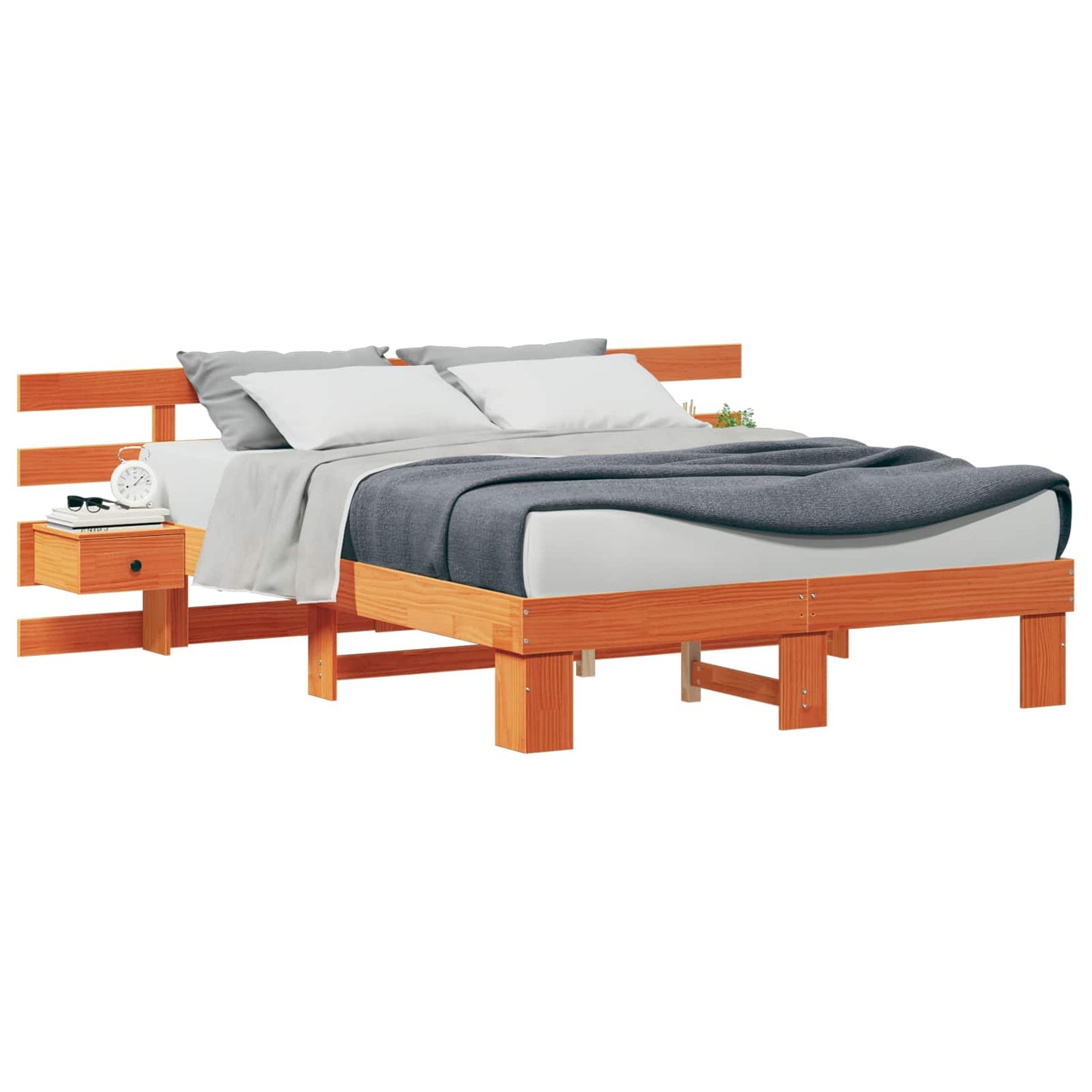 Bed Frame with Headboard Brown 150 x 200 cm Solid Pine Wood