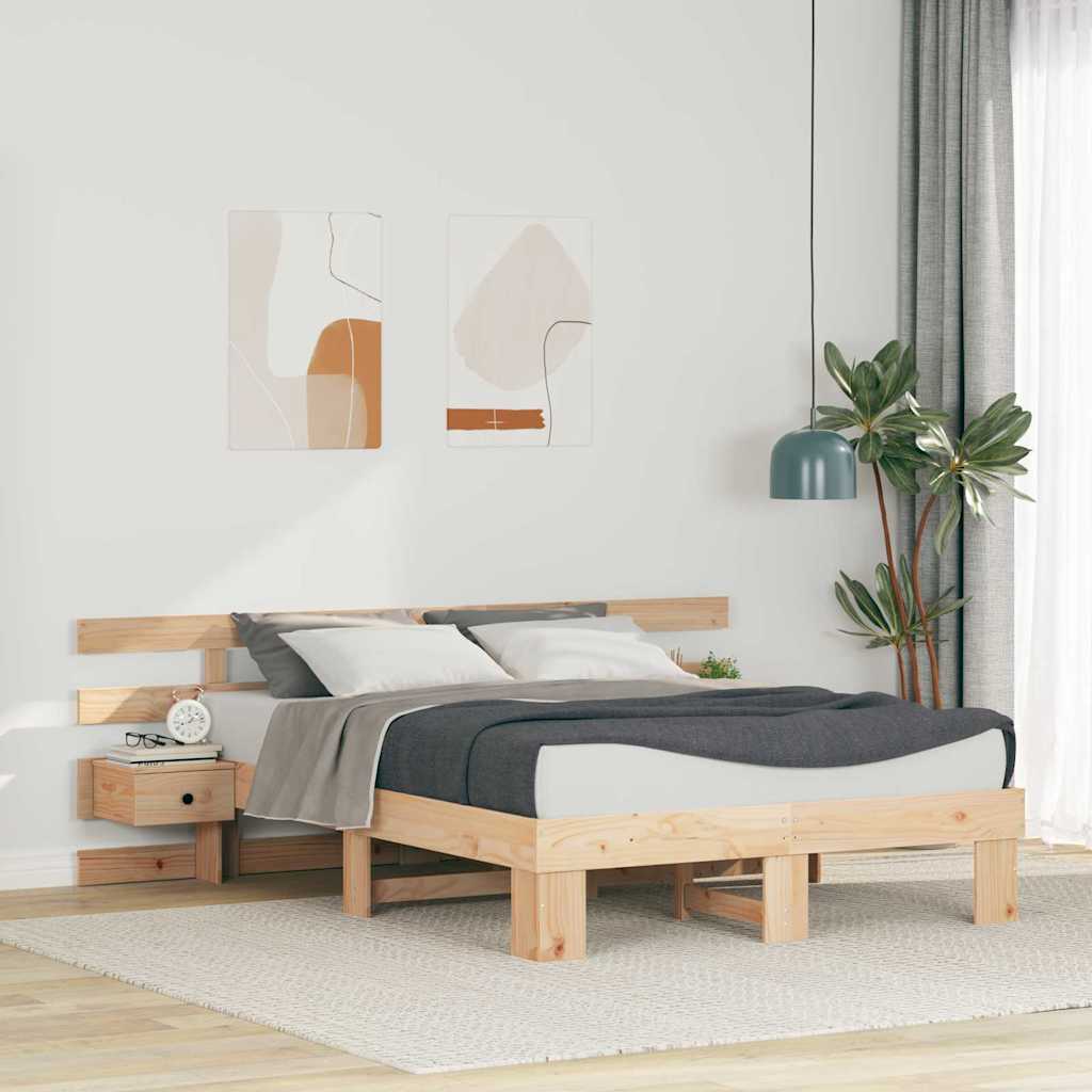 Bed Frame with Headboard Brown 135 x 190 cm Solid Pine Wood