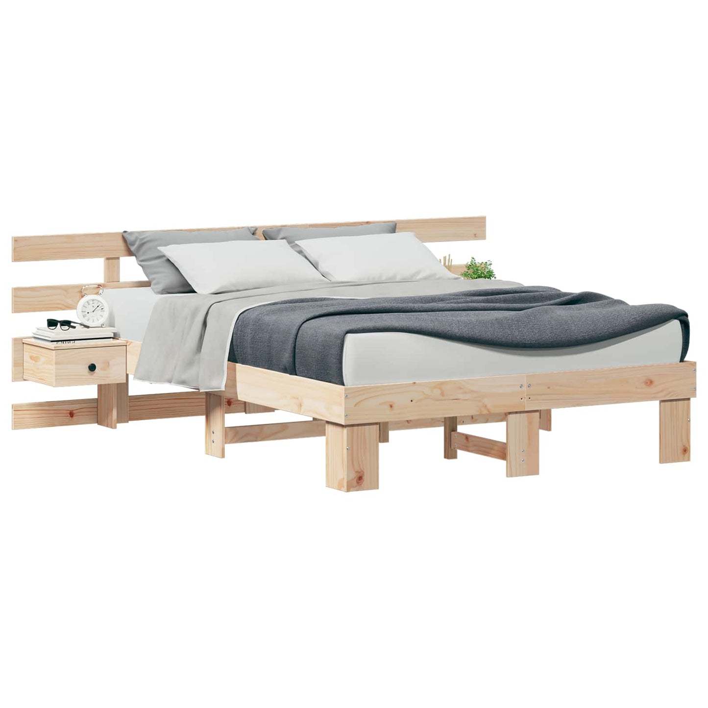 Bed Frame with Headboard Brown 135 x 190 cm Solid Pine Wood