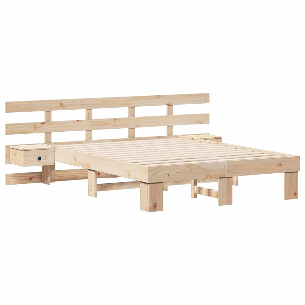 Bed Frame with Headboard Brown 135 x 190 cm Solid Pine Wood
