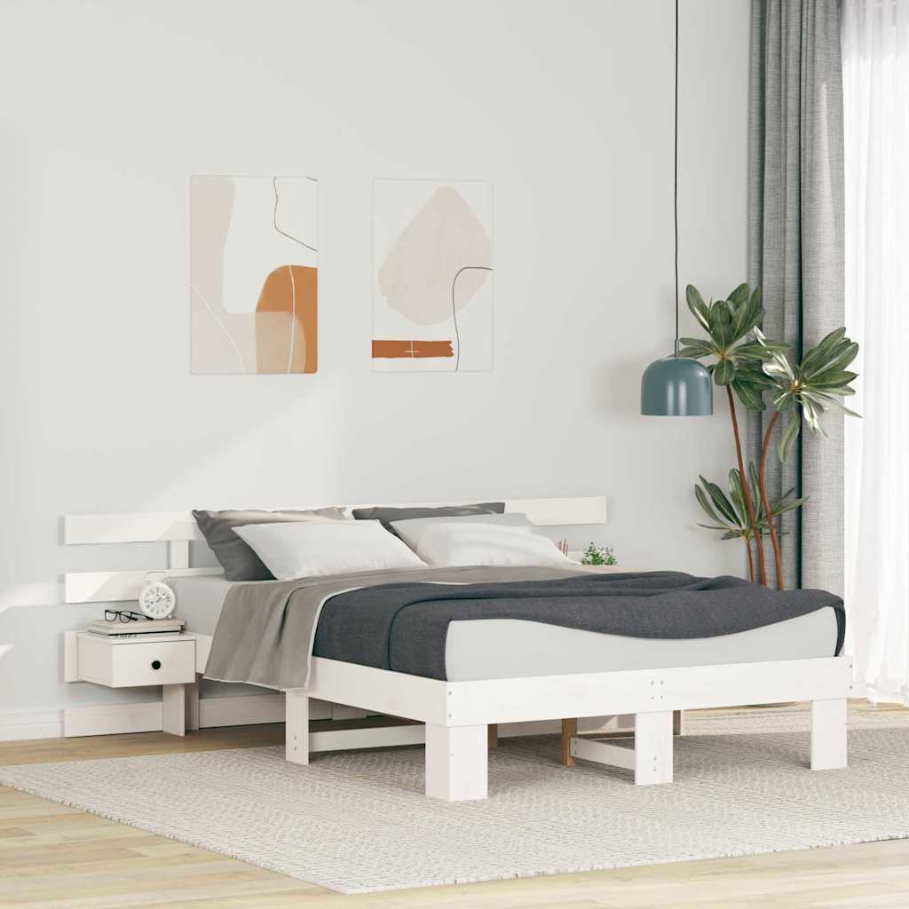 Bed Frame with Headboard White 135 x 190 cm Solid Pine Wood